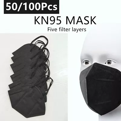 50/100 Pcs Black KN95 Face Mask 5 Layers Cover Protection Respirator Masks KN95 • $9.97