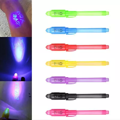 7Pcs UV Light Pen Invisible Ink Secret Marker Pens With Ultra Violet LED Light/ • £9.78