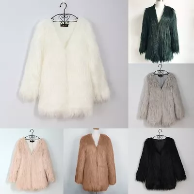 Coat Cardigan Faux Fur For Winter Long Sleeve Non Strech Shaggy Jacket • £27.47