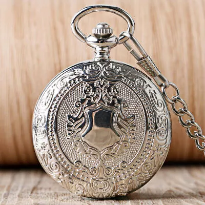 Vintage Steampunk Silver Hand Winding Mechanical Pocket Watch Shield Chain Gift • $15.97