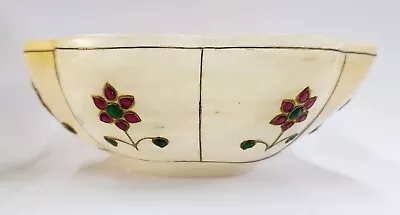 Rare Mughal Handmade Islamic Jade Stone Bowl Studded With Precious Stones • $500