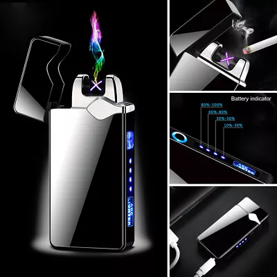 Dual Arc Plasma Lighter Electric Flameless Windproof USB Rechargeable Lighters • £5.94