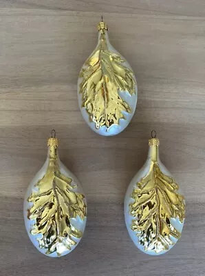Gold Oak Leaf Christmas Ornaments - Set Of 3 - Made In Poland - 5” • $29.99