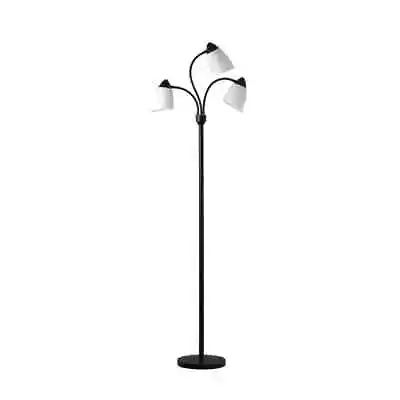 3 Head Adjustable Floor Lamp Black With White Plastic Shades Classic • $29.96