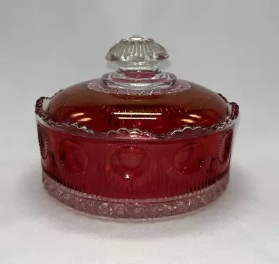 EAPG US Glass Co Manhattan Red Ruby Rose Vanity Powder Jar • $65.99