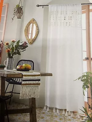 1 Opalhouse Feather White Jungalow Banded Geo Macrame Sheer Curtain Panel 84”L • $19.59