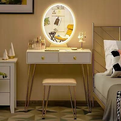 CHARMAID Makeup Vanity Table With Lighted Mirror 3 Lighting Sets Adjustable Br • $213.45