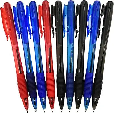 8 X Retractable Ballpoint Pens WITH RUBBER GRIP Biro Writing Office School Work • £3.45