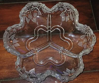 Vintage Mikasa Crystal Serving Bowl Carmen Pattern Divided Dish W/ 3-D Flowers   • $5.99