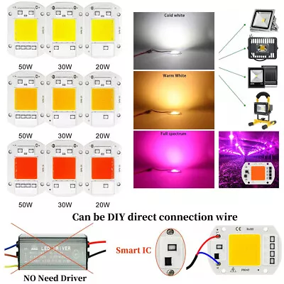 20W 30W 50W Driverless COB LED Chip Full Spectrum Plant Growing Lamp Floodlight • $10.49