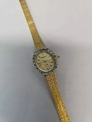 Vintage Elgin Galaxie Womens Gold Tone Diamond Cut Design Quartz Cocktail Watch • $26