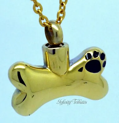 Dog Bone Cremation Urn Ashes Necklace Keepsake 24k Gold Plated Pet Charm  • £28.99