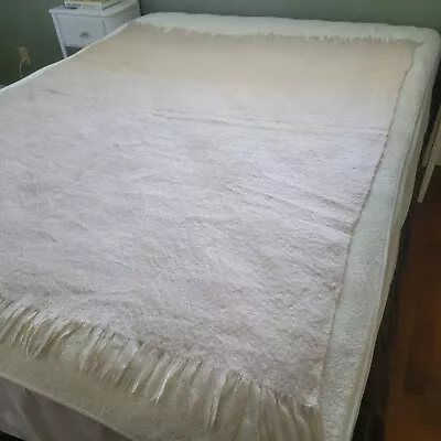 100% Mohair Throw  Bombay Company Blanket Cream 52  X 60  3  Fringe Beige Vtg • $42.95