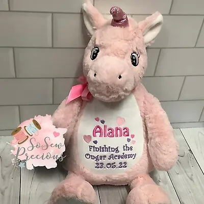 Personalised Pink Unicorn Embroidered Teddy Bear New Baby Childrens Gift • £27.99