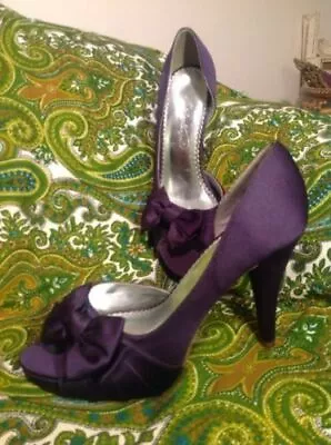 Euc Michaelangelo Maribelle Women's Dark Purple Satin Shoes Pumps Bridesmaids 7m • $43.99