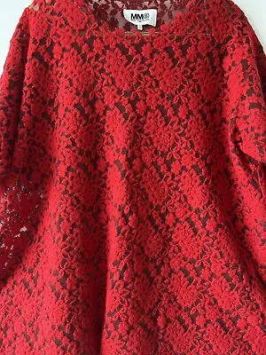 MM6 Paris Maison Margiela Red Oversized Embroidered Tulle Top Made In Italy XL • $250