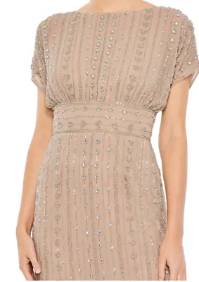 Mac Duggal Beaded Embellished Cap Sleeve Column Midi Dress Mocha Size 8 $498 • $159