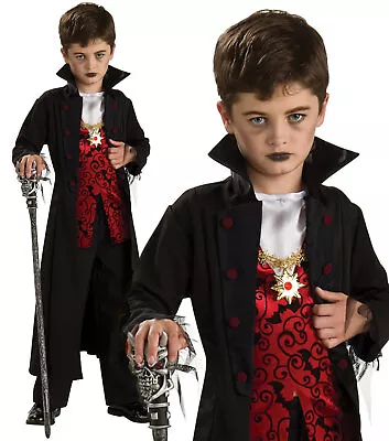 Kids Boys Royal Vampire Dracula Halloween Fancy Dress Costume Outfit Age 3-10 • £19.16