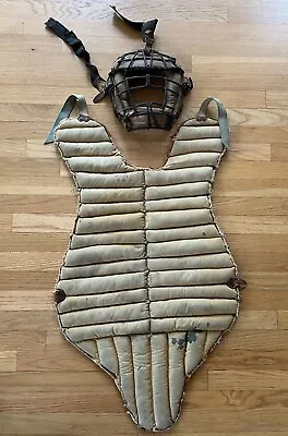 Vintage 1930 1940s Baseball Catchers Chest Guard Protector & Mask FREE SHIPPING • $399
