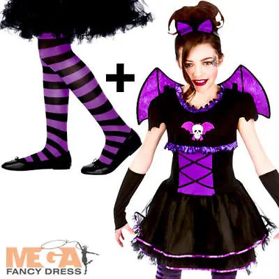 Batty Vampire Ballerina + Tights Girls Fancy Dress Kids Halloween Childs Costume • £16.99