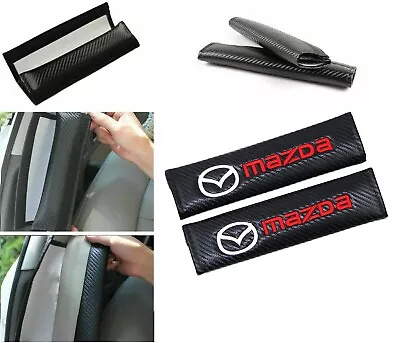 2PCS Carbon Look Embroidery Logo Seat Belt Cover Shoulder Pads For MAZDA • $11