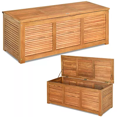 180L Storage Box Outdoor Patio Deck Wooden Garden Bench For Cushions & Tools • £99.95