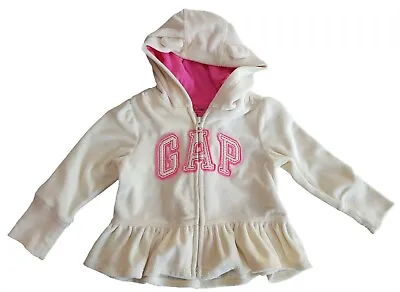 Baby GAP Girls Hoodie Jacket Top 3-6m Velour Cream Pink Logo Peplum Girl Hooded • £12.99