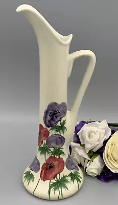 E Radford Vintage Handpainted Red And Purple Flowers Tall Handled Jug. • £35.99