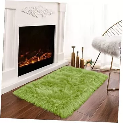  Small Green Rug Throw Rug 2x3 Faux Fur 2 X 3 Ft Rectangle Olive Grass Green • $24.26