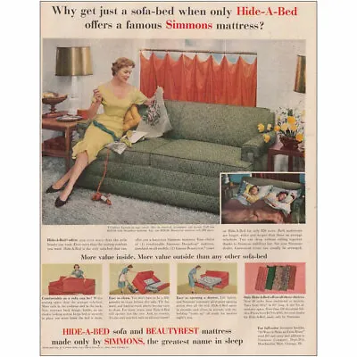 1954 Simmons Hide A Bed Mattress: Sofa Bed Vintage Print Ad • $8.50