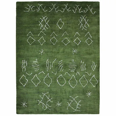 Hand Knotted Gabbeh Silk Mix 6'x9' Area Rug Contemporary Green White BBH LSM633 • $242.71