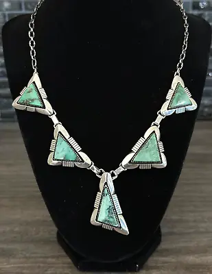 Vintage Native American Navajo LEE NIETO Turquoise  Sterling Silver Necklace 62g • $485