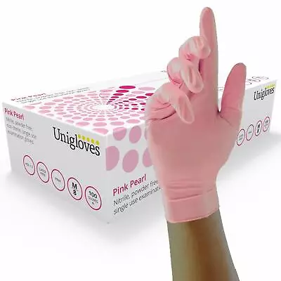 Pink Medical Nitrile Powder Vinyl Free Black Disposable Gloves Beauty Salon • £8.99