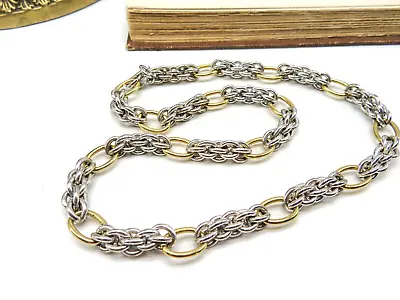 Retro Signed Monet Silver Gold Mixed Metal 18  Long Chain Necklace W23 • $16.99