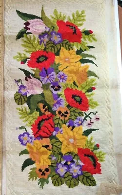 Vintage Columbia Minerva Crewel Needlepoint Floral Wall Hanging Pillow Poppy • $55