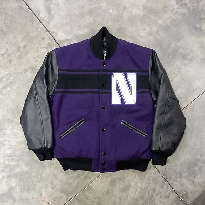 Vintage Northwestern Varsity Jacket Wool Leather Black Purple Small 90s Maverick • $119.99