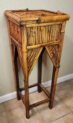 Vintage Bamboo 36  Square Pedestal Plant Stand Natural Solid/Sturdy! A • $135.96