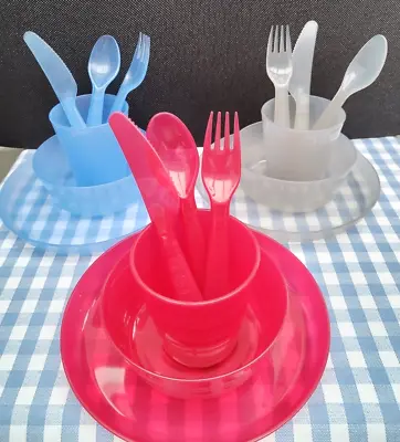 Kids Lunch Dinner Breakfast Set Of 3 - 18Pc Plastic Bowls -Plates -Cups -Cutlery • £9.99