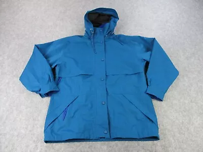 VINTAGE Snow Lion Jacket Large Blue Parka Hooded Full Zip Outdoors Rain Coat • $69.95