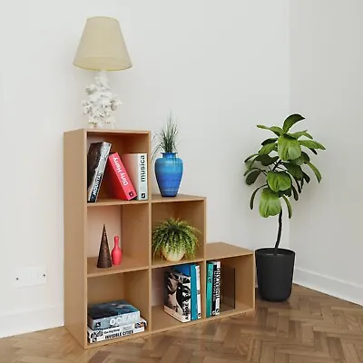 REBOXED Oak 3 Tier 6 Cube Storage Bookcase Wood Shelf Display Unit Shelving Box • £35.99