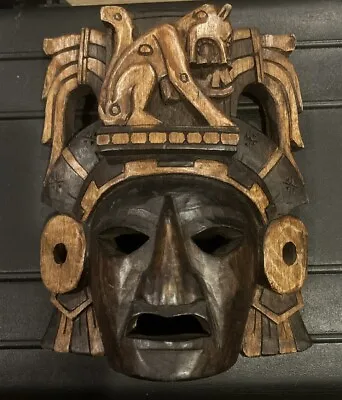 Hand Carved Wood Mayan Aztec Warrior Mask Quality Work 8 In X 7 In Cat Warrior • $40