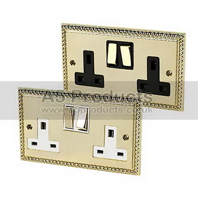 13 Amp Wall Double Plug Socket 2 Gang In Polished Brass GEORGIAN Style Plate • £10.59