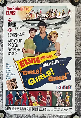 Original 1962 ELVIS PRESLEY In GIRLS GIRLS GIRLS One Sheet MOVIE POSTER • $335