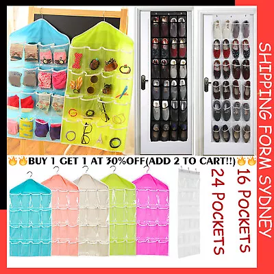 $7.09 • Buy 16/24 Pocket Shoe Holder Bag Organiser Over Door Hanging Shelf Rack Storage Hook