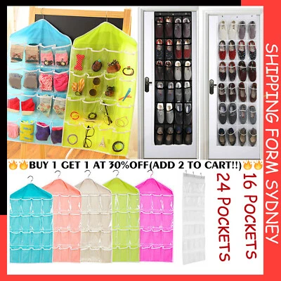 $5.95 • Buy 16/24 Pocket Shoe Holder Bag Organiser Over Door Hanging Shelf Rack Storage Hook