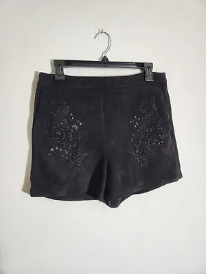 Zara Black Faux Suede Shorts Beaded High Waisted Womens Size L Black Dressy  • $25.78