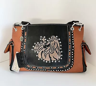 P&G Collection Brown Faux Leather Womens Western Horse Studs Purse Handbag NWT • $21.97