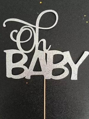 Custom Colour Cake Topper Oh Baby Shower Gender Reveal Boy Girl Glitter  300gsm • $13.40