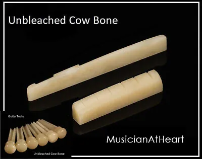 MusicianAtHeart Unbleached Slotted Bone Nut Saddle Bridge Pins For MARTIN Guitar • $31.99