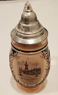 German Beer Mug Lidded Stein Munich New Town Hall — Made In West  Germany • $50